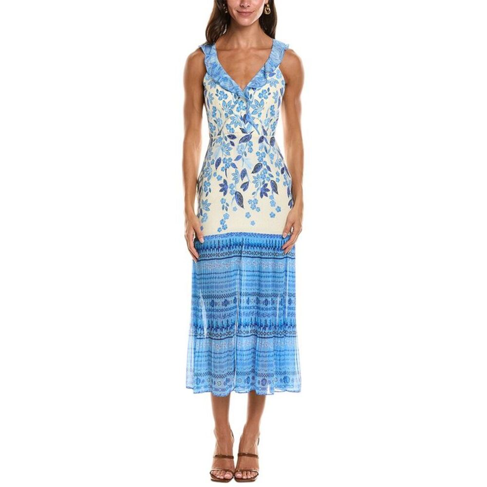 Saloni Womens  Amy Crepe De Chine Silk-Blend Georgette Dress, Blue